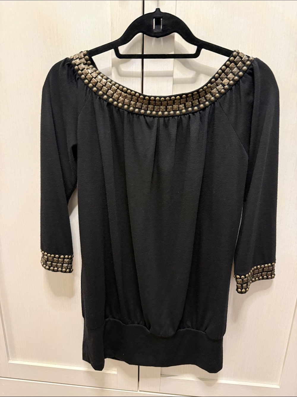 Black Stud-Trimmed Women's Top - Elegant women’s medium